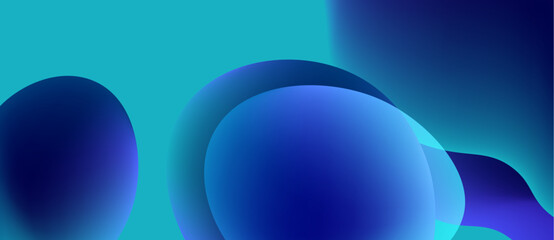Abstract blue gradients form overlapping circles. Smooth transitions create depth, suggesting fluid motion, calm atmosphere. Minimalist design.