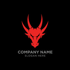 A red dragon head with horns facing forward on a black background, possibly a logo or emblem.