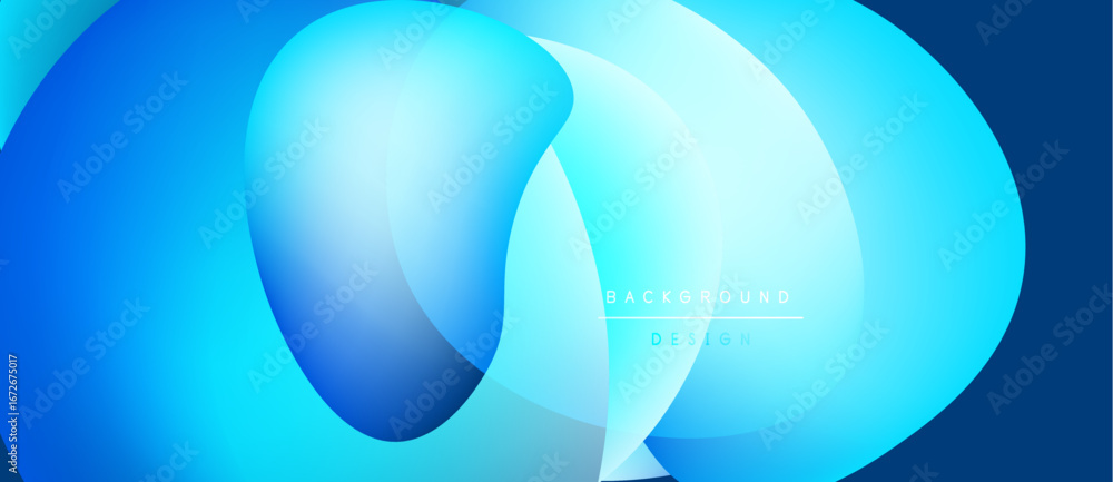 Poster abstract blue background. overlapping circles create fluid shapes, gradients, modern design elements