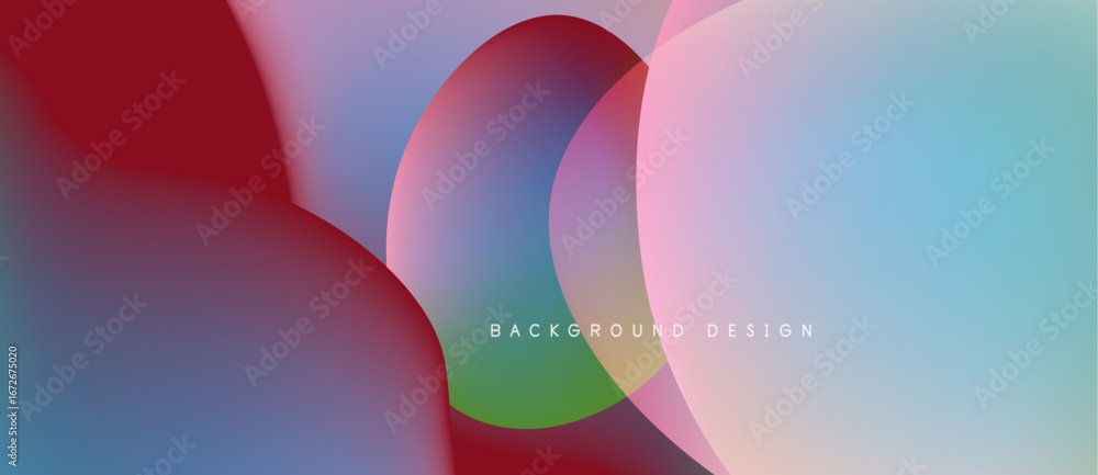 Poster Abstract colorful shapes overlap. Gradient hues blend, creating modern background design. Soft curves dominate composition.