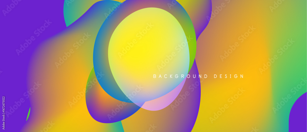 Poster vibrant fluid shapes blend, creating dynamic colorful background. gradient hues transition smoothly,