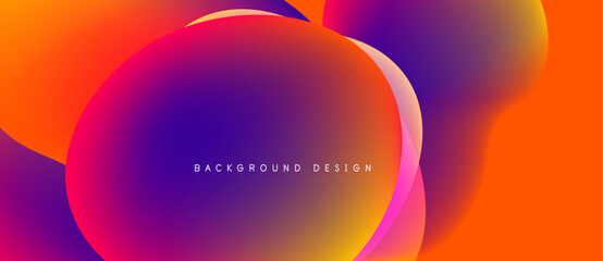 Abstract fluid shapes blend vibrant colors. Orange, purple, magenta create dynamic background design. Smooth gradients dominate composition.