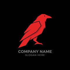 Red stylized raven logo design on black background.