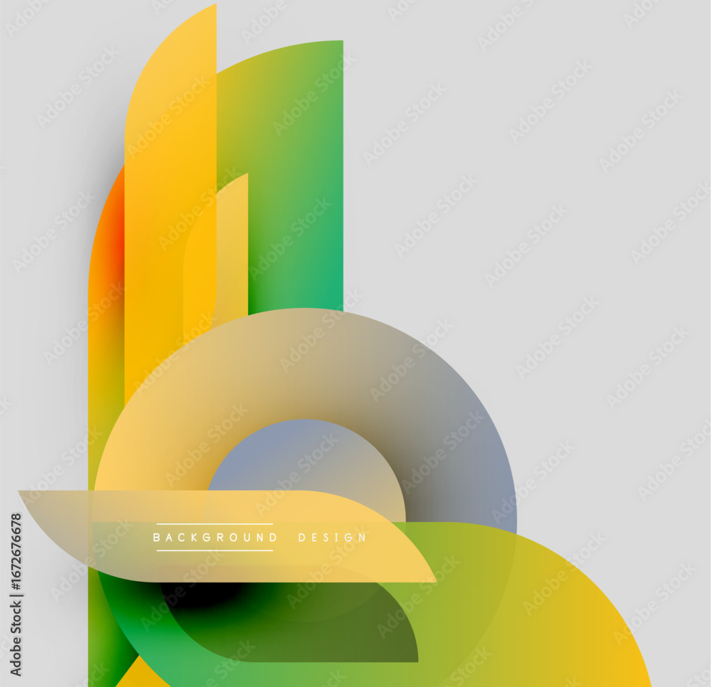 Poster abstract geometric layers create vibrant composition. overlapping shapes, gradients, soft colors def