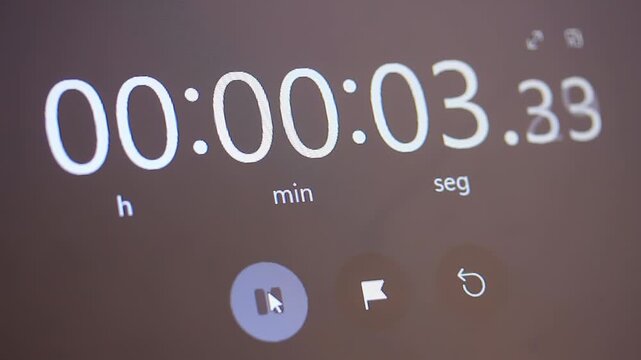 Digital Stopwatch Running on Screen with Mouse Activation - 4K