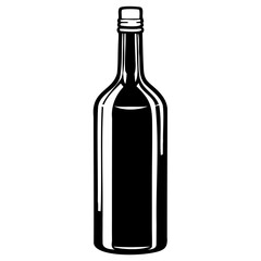 A black and white illustration of a glass bottle with a screwtop cap, isolated on a