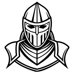 Medieval knight armor emblem, a stylized black and white illustration of a knights helmet and chest plate, perfect for gaming or fantasy themes