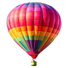 Naklejka premium Vibrant rainbow hot air balloon ascending against a stark black background symbolizing adventure and joyful exploration