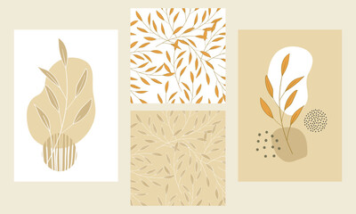 Modern seamless pattern and posters with abstract leaves vector