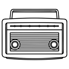 Retro radio outline illustration, vintage technology, classic sound device, simple design, black and white drawing