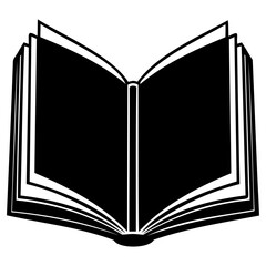 Open book icon in black and white, representing knowledge, learning, and literature