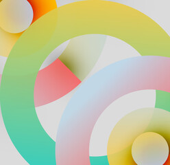 Obraz premium Abstract composition featuring overlapping translucent circles. Colors include green, yellow, orange, red, blue, white. Soft gradients create depth.