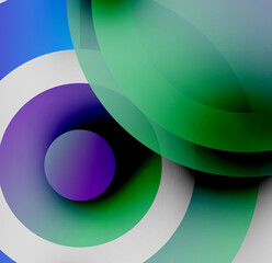 Abstract composition. Overlapping circles, vibrant hues, smooth gradients create dynamic visual experience. Modern design elements present.