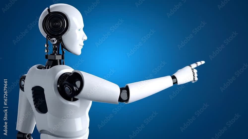 Poster sleek futuristic robot with blue gradient background ai with technology, and innovation.