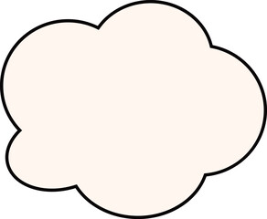 This image shows a cloud-shaped speech bubble in a pink color. The outline is a slightly black, and the background is a light gray.