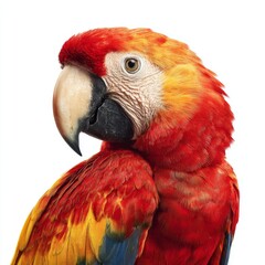 Fototapeta premium A vibrant Scarlet macaw showcasing its exquisite plumage in a close-up shot. Its bright colors and sharp features are on full display