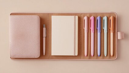 Pastel Stationery Set on Beige Background