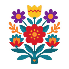 PNG Colorful folk art floral illustration.