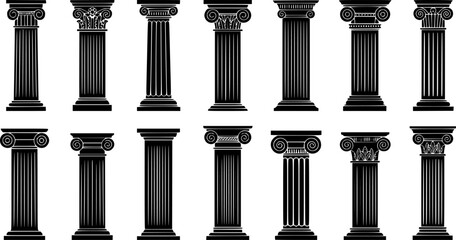 ancient pillar black silhouette vector set isolated Silhouette illustration isolated on white background 