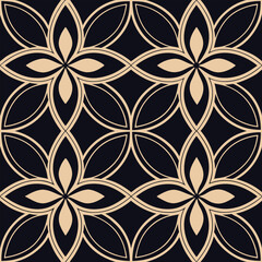 Modern abstract floral pattern design with geometric repetition, golden elegant petals, vintage tile inspiration, luxury seamless vector artwork, ideal for fashion, textiles, invitations, wallpapers, 