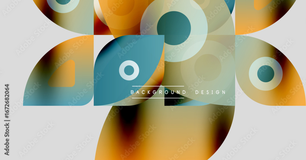 Poster abstract geometric shapes overlap, creating vibrant color gradients. modern design elements suggest 
