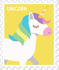Unicorn, Cute Animal Stamp Vector Illustration, Print