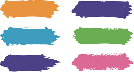 Six colorful brush stroke shapes on white background on transparent background