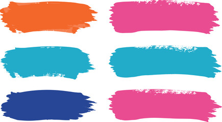 Six colorful paint brush strokes on white background on transparent background