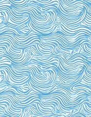 Light blue and white wavy lines create a dynamic, flowing pattern.
