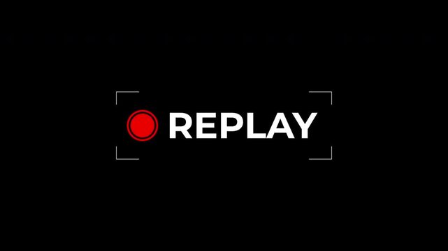 Simple replay sign icon animation on black background. Modern replay text. 4k video