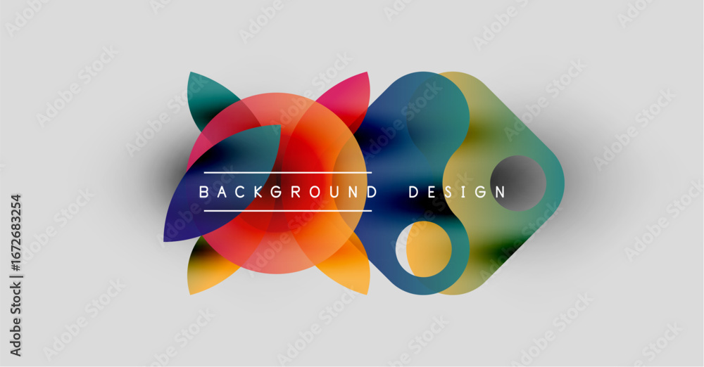 Poster Abstract colorful shapes overlap, creating dynamic background. Text reads background design centered within composition. Modern visual element.