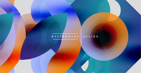 Obraz premium Abstract fluid shapes overlap, creating vibrant color gradients. Modern design features circular elements, blue, orange hues.