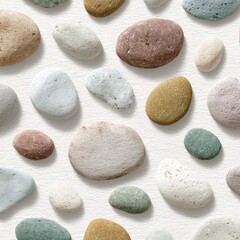 Colorful stones scattered on white, textured background.  Perfect for website design or texture