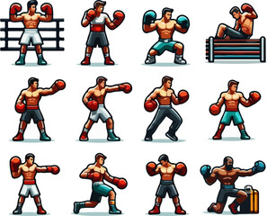 Fototapeta premium Vector sketch illustration image design collection of icons, logos, symbols, characters, lifestyle, martial arts, boxing, ethnic, modern, with abstract style