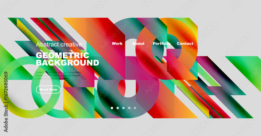 Aufkleber vibrant geometric shapes overlap, creating dynamic colorful background. text elements present work, 