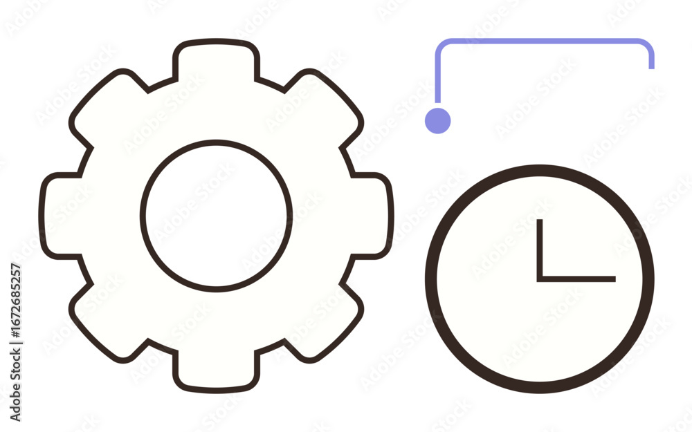 Poster gear and clock linked by an arrow illustrating efficiency, productivity, and workflow optimization. 