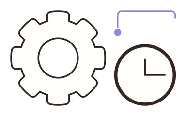 Gear and clock linked by an arrow illustrating efficiency, productivity, and workflow optimization. Ideal for time management, automation, scheduling, planning, deadlines, teamwork and goal setting