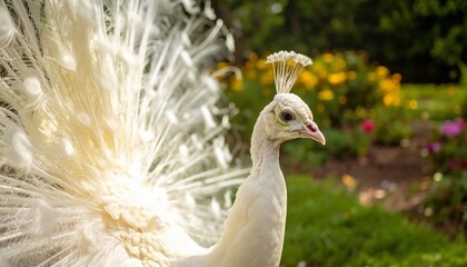 Majestic White Peacock in a Garden