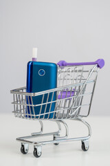 Electronic cigarette in a shopping cart. Tobacco heating system. 