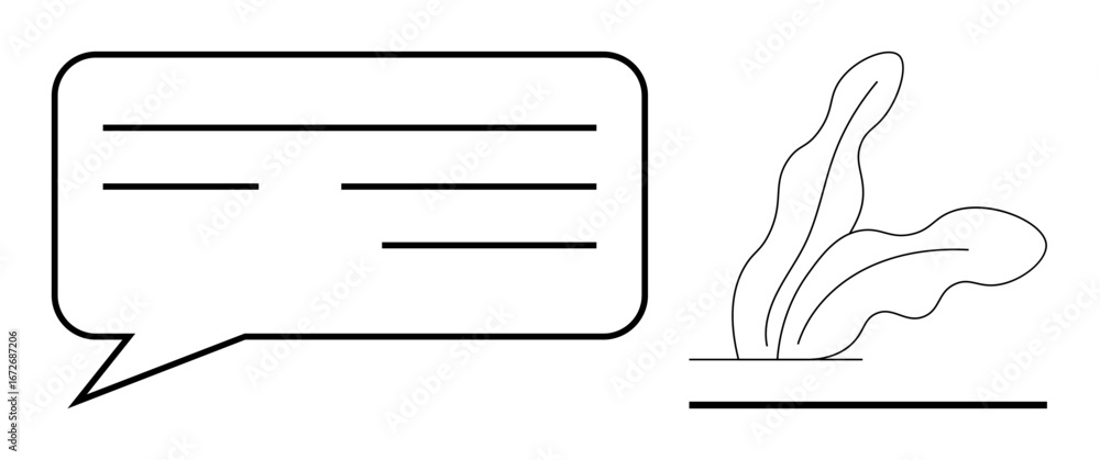 Poster speech bubble with horizontal lines indicating text alongside a minimalist leaf design. ideal for co