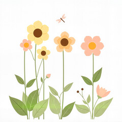 Colorful flowers, cheerful, blooming in summer garden, with honeybee