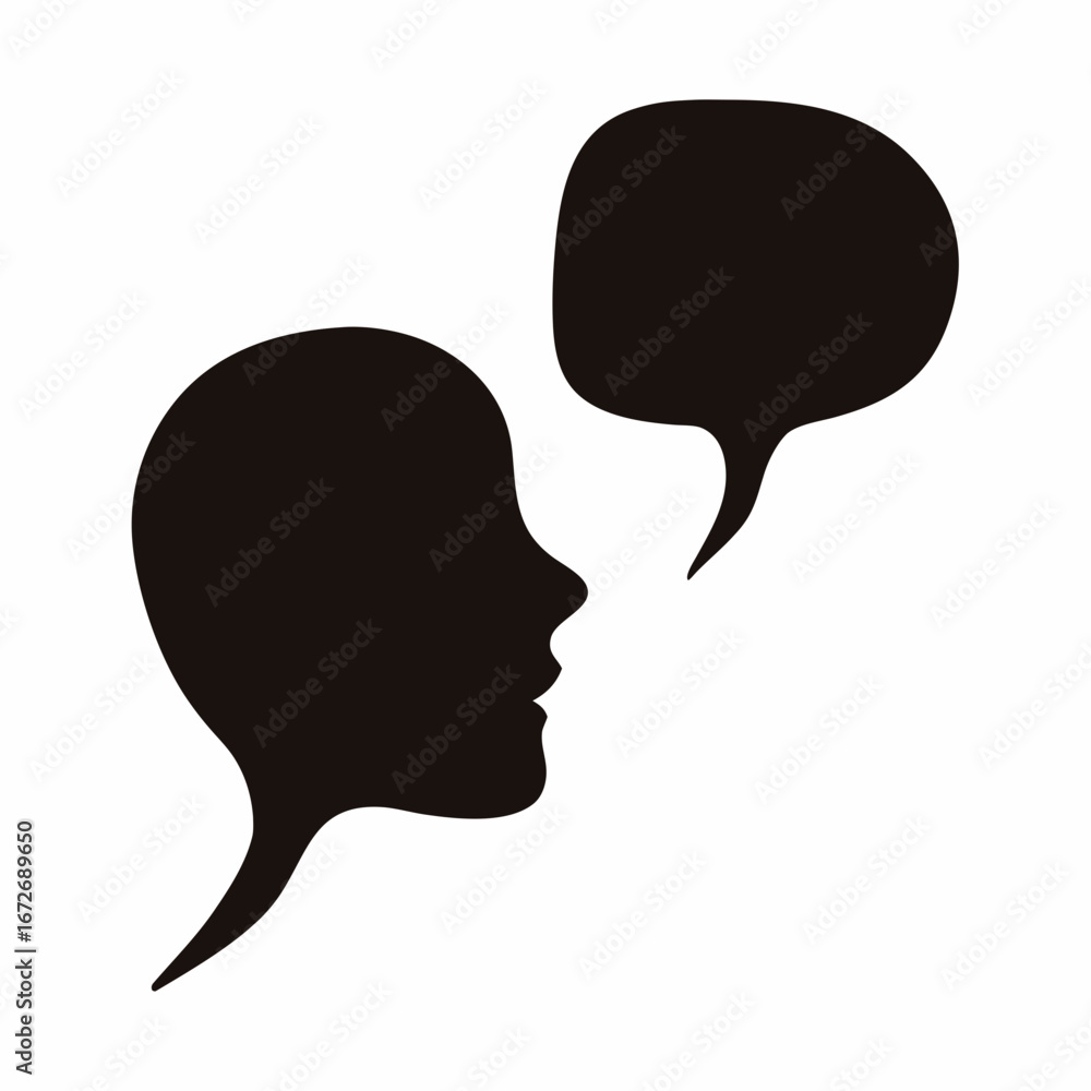 Poster silhouette of a person with a thought bubble representing communication concept