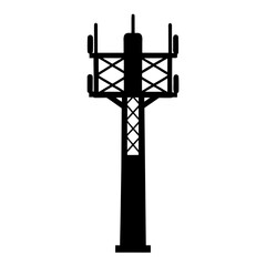 Silhouette of Cell Tower or Radio Tower Broadcasting Signal in Black
