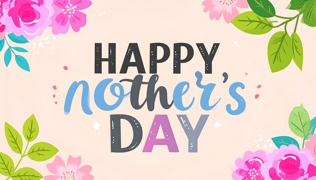 Happy Mothers Day Floral Greeting Card with Beautiful Flowers. - Powered by Adobe