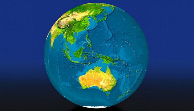 Detailed topographical globe render showcasing asia and australia continents - Powered by Adobe