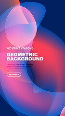 Fototapeta premium Abstract shapes, vibrant colors, geometric design. Modern background with text, button for more information. Stylish presentation.