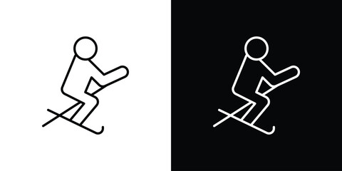 Skiing icon in line art versions on white background © Zrobac