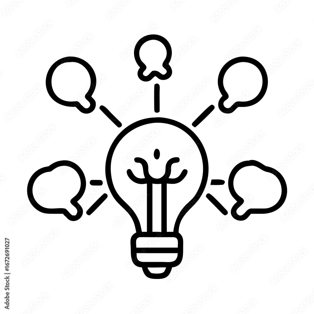 Poster idea generation and brainstorming session with a lightbulb as the central theme
