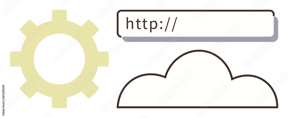 Poster gear, browser url bar, and cloud highlighting cloud-based solutions, technology, and internet servic