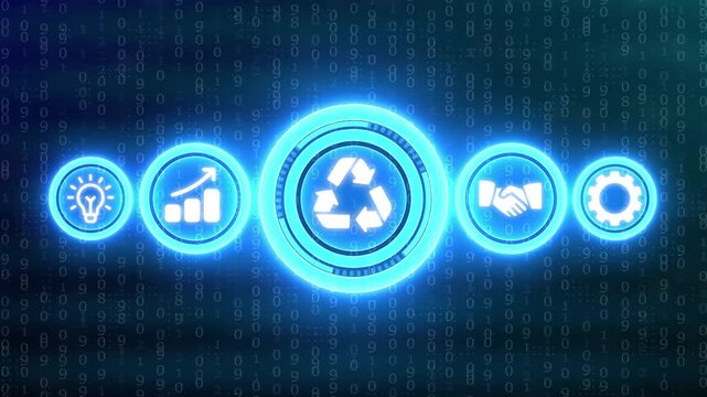 Sustainable Business Concept with Recycling Icon and Binary Code Background sustainability environment